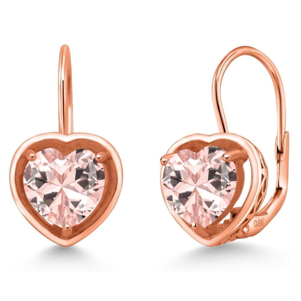 18K Rose Gold 925 with 2.50 Cttw 7MM Peach Morganite Heart Leverback Earrings